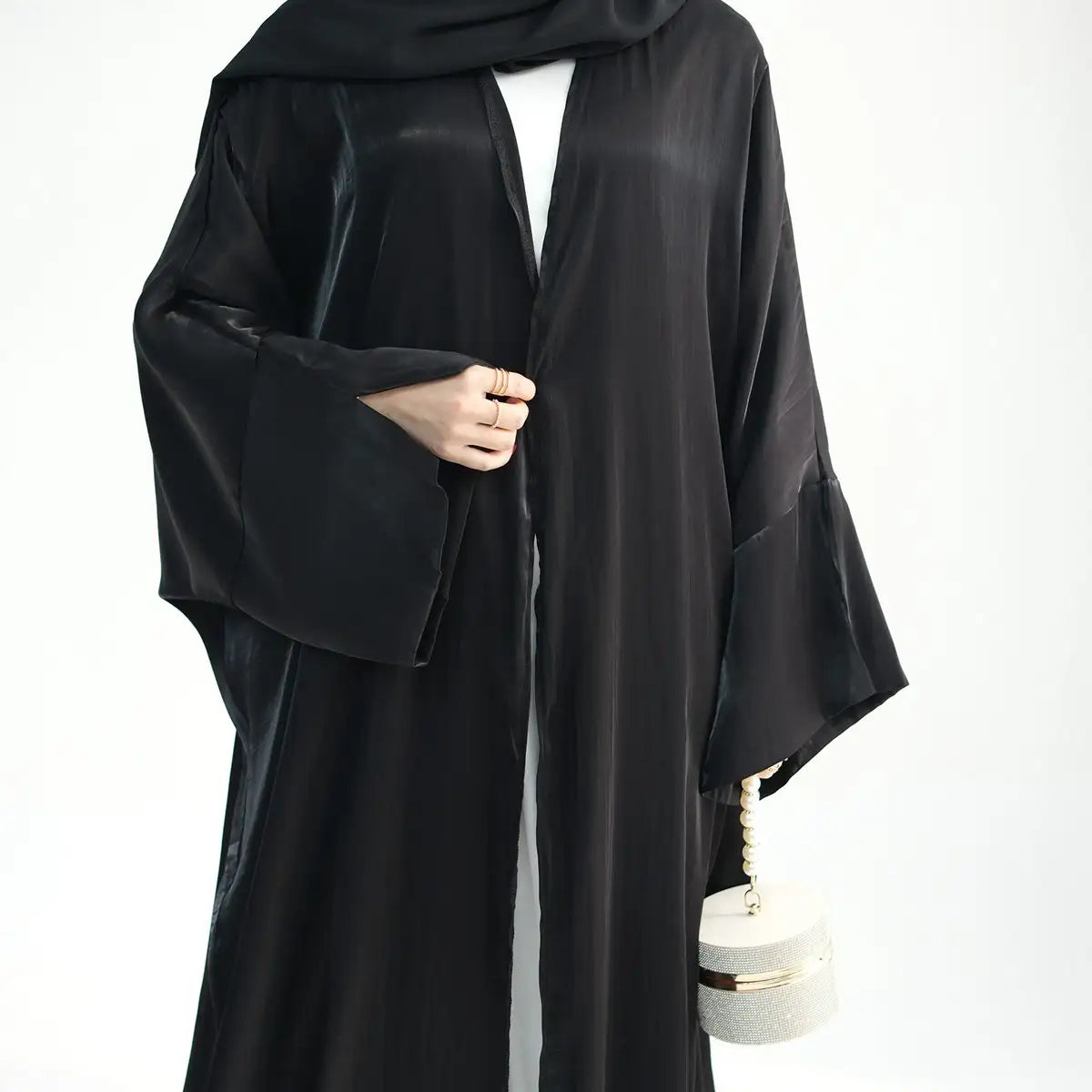 Gleam Shiny Cardigan Open Abaya Dress