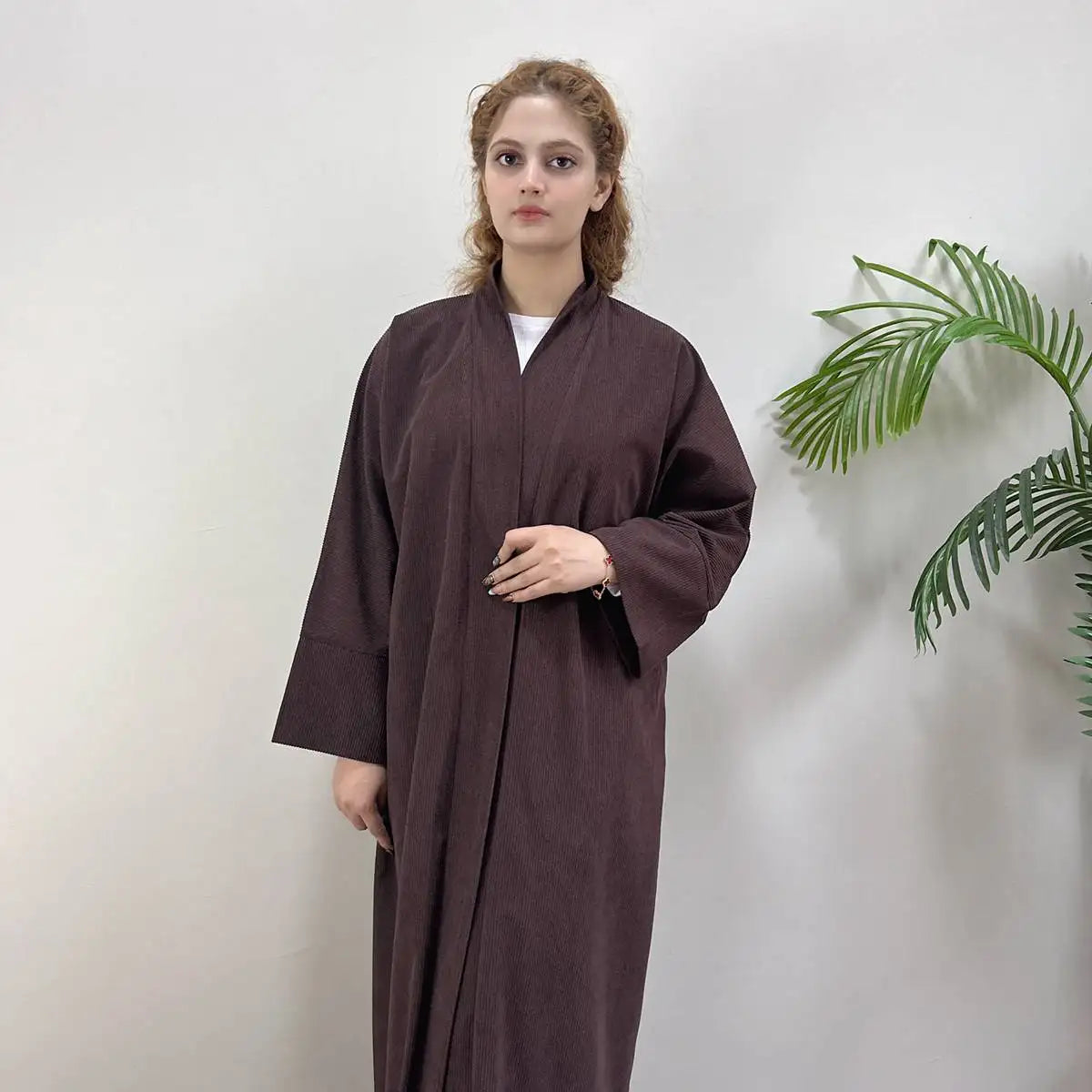 Winter Fall Thick Corduroy Open Abaya Coat