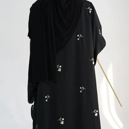 Nida Floral Embroidery Cardigan Open Abaya Dress