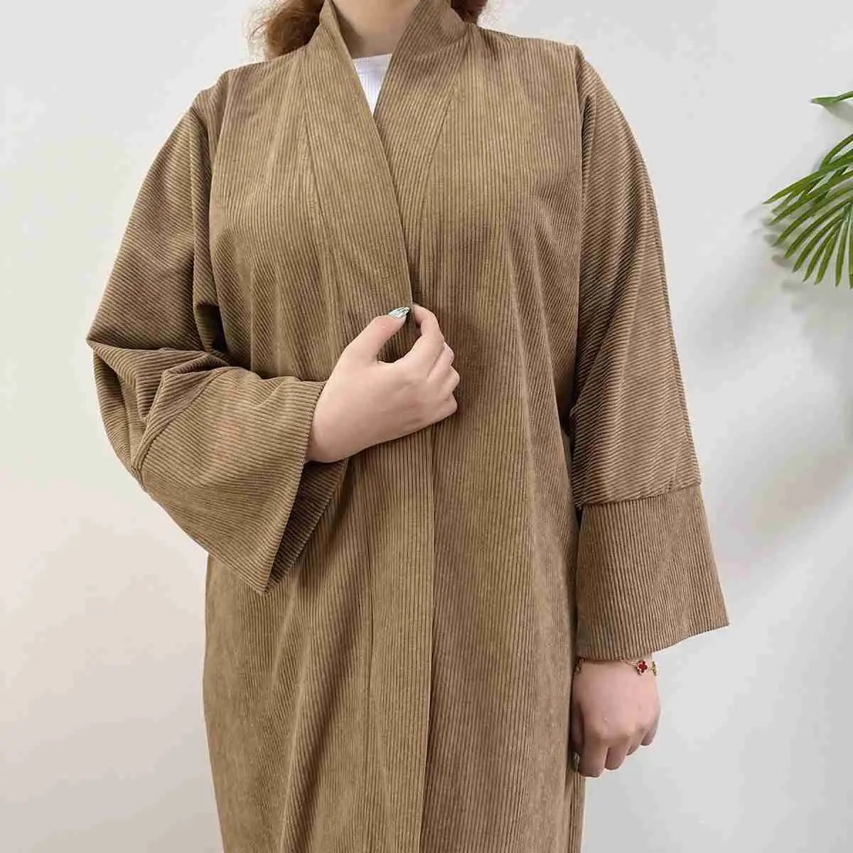 Winter Fall Thick Corduroy Open Abaya Coat