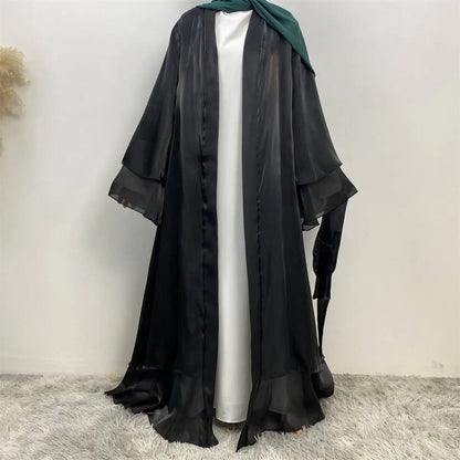 Double Layer Satin Open Abaya Dress