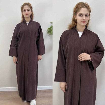 Winter Fall Thick Corduroy Open Abaya Coat