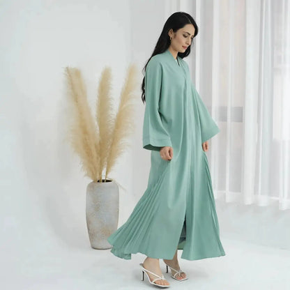 Side Pleated Kimono Cardigan Open Abaya Dress