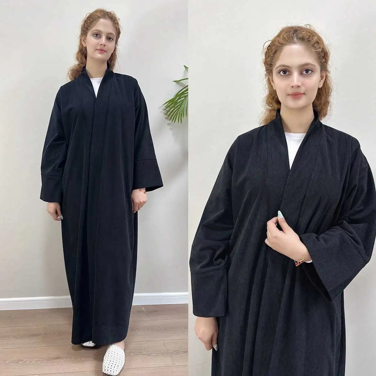 Winter Fall Thick Corduroy Open Abaya Coat