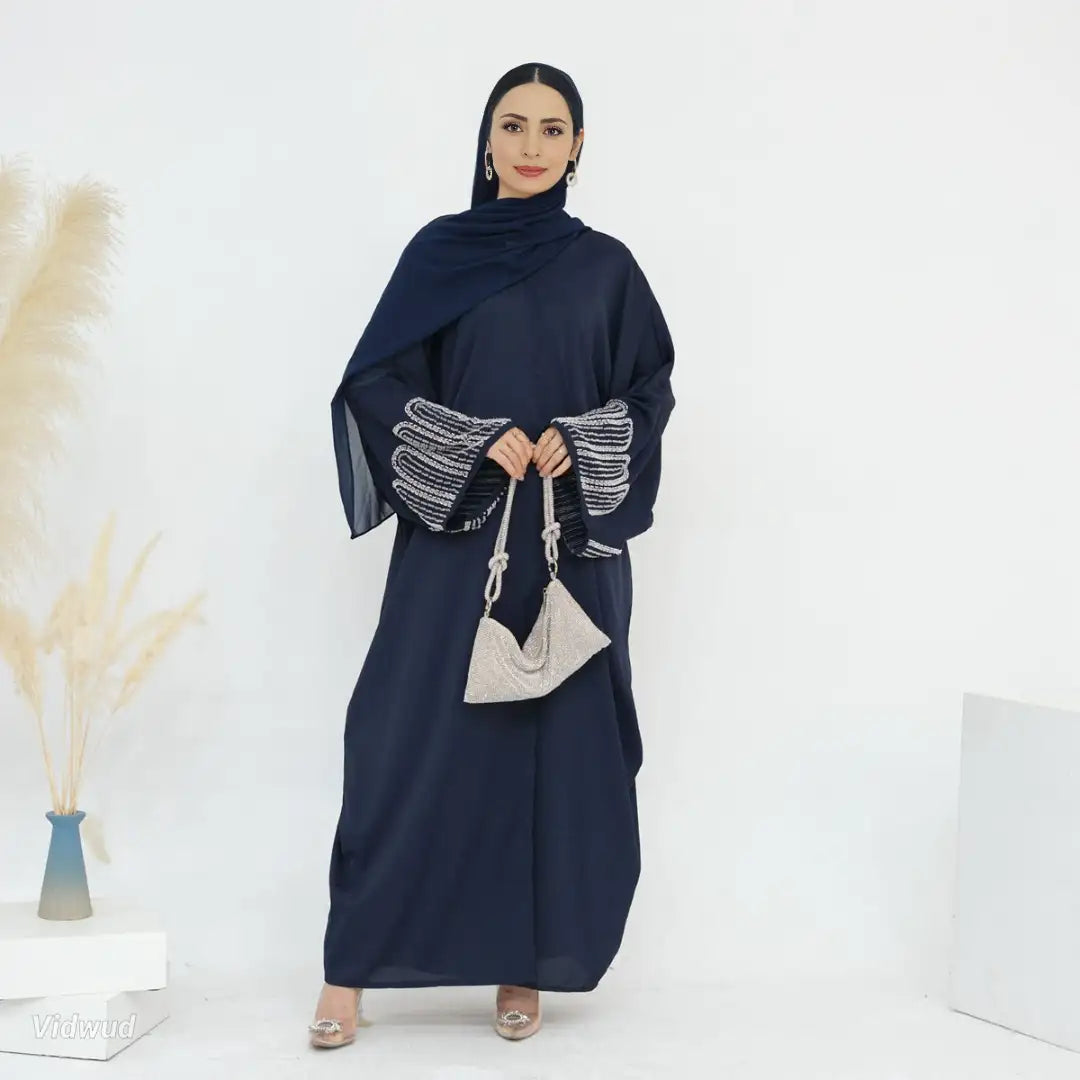 Beads Cuff Nida Cardigan Open Abaya Dress