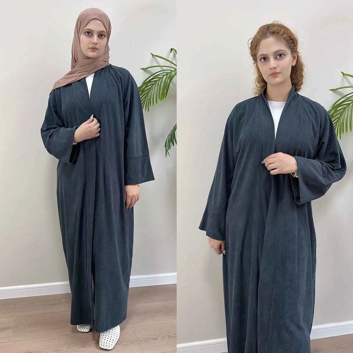 Winter Fall Thick Corduroy Open Abaya Coat