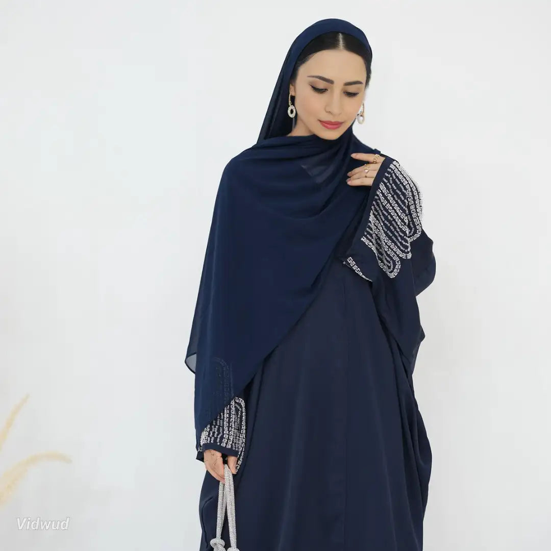 Beads Cuff Nida Cardigan Open Abaya Dress