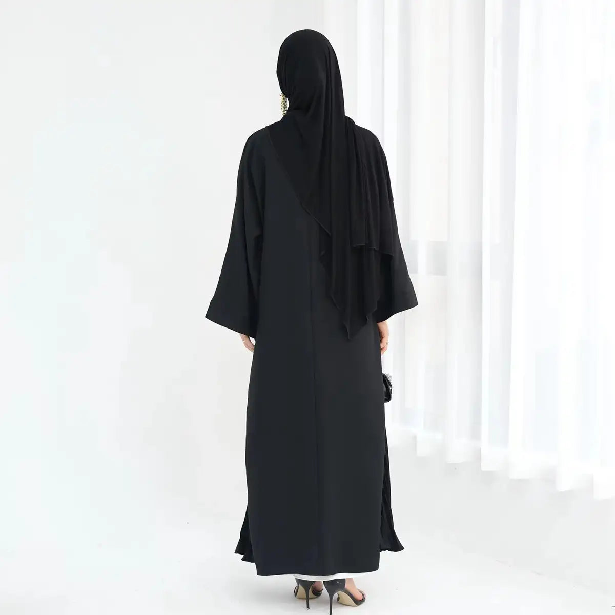 Side Pleated Kimono Cardigan Open Abaya Dress