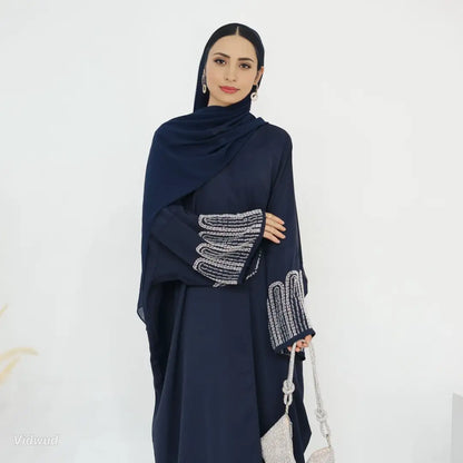 Beads Cuff Nida Cardigan Open Abaya Dress