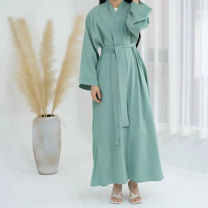 Side Pleated Kimono Cardigan Open Abaya Dress