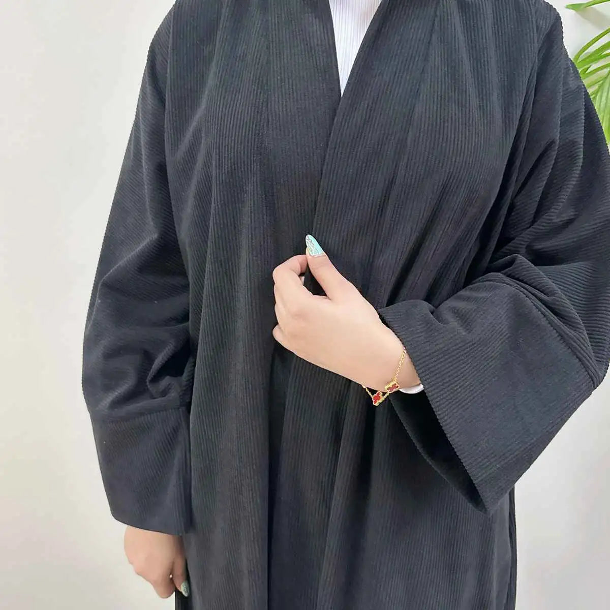 Winter Fall Thick Corduroy Open Abaya Coat