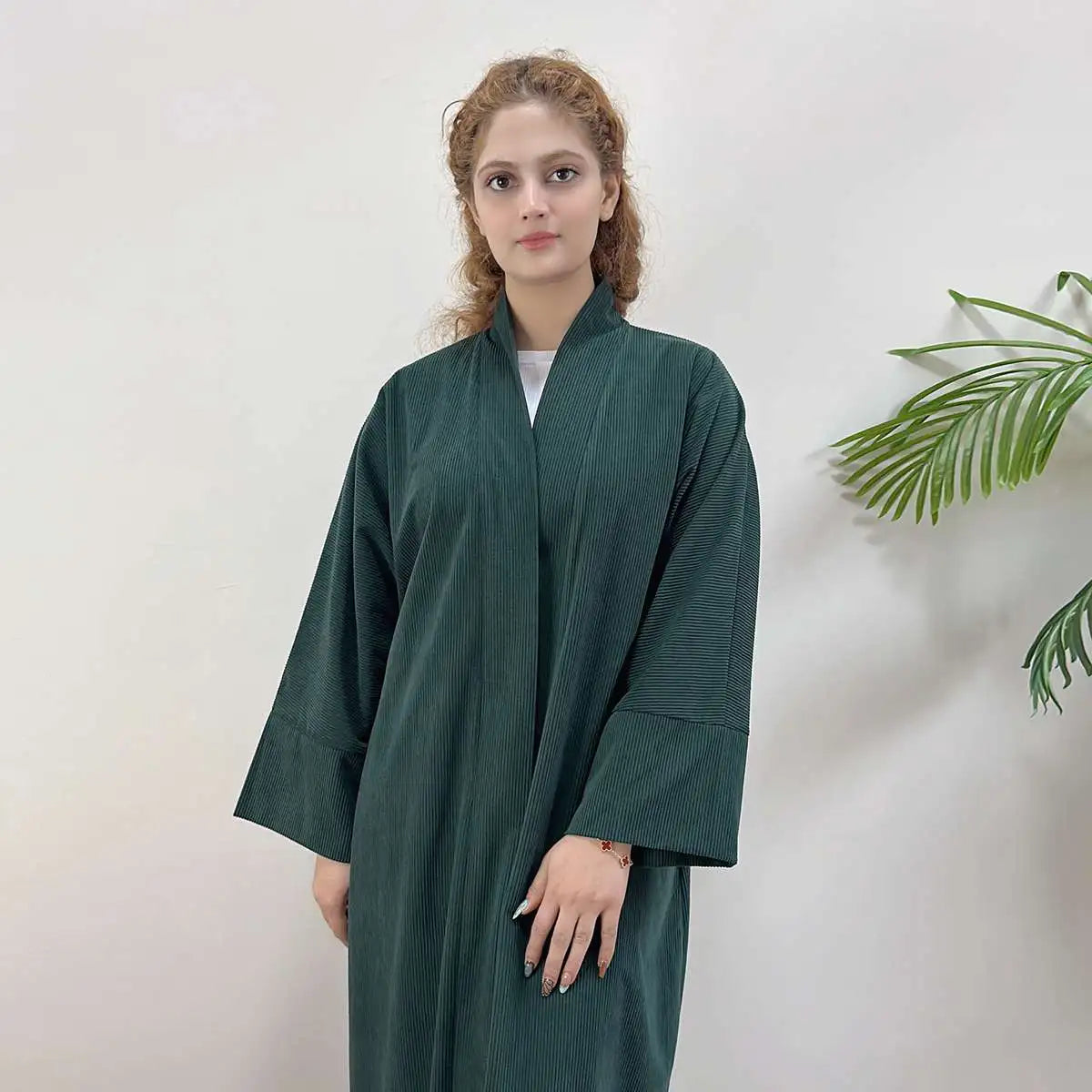 Winter Fall Thick Corduroy Open Abaya Coat