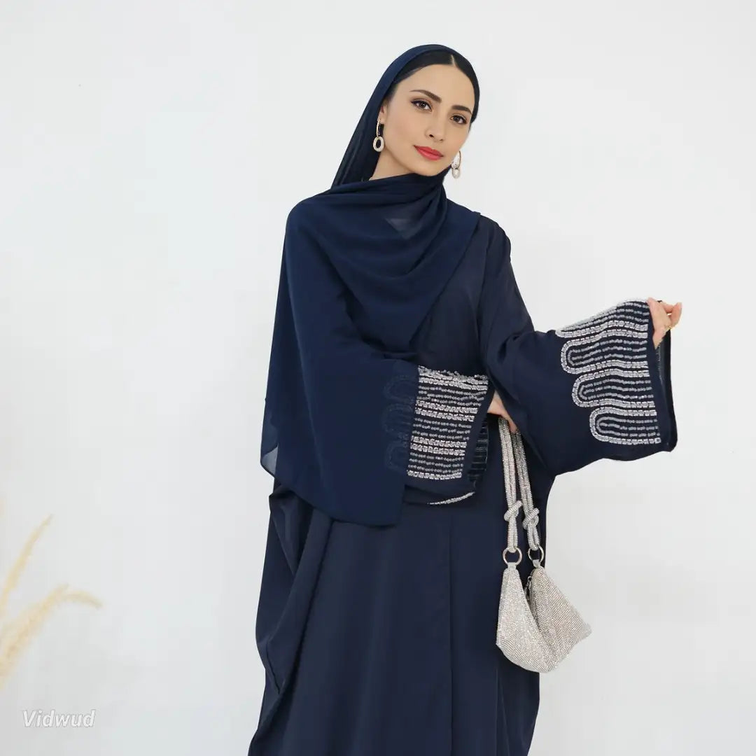 Beads Cuff Nida Cardigan Open Abaya Dress