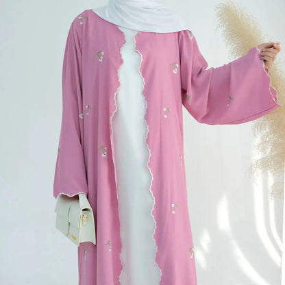 Nida Floral Embroidery Cardigan Open Abaya Dress