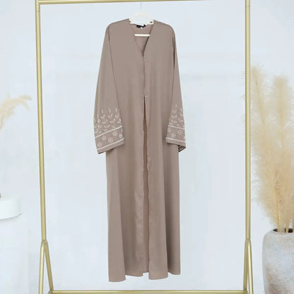 Satin Hand Beading Cardigan Open Abaya Dress