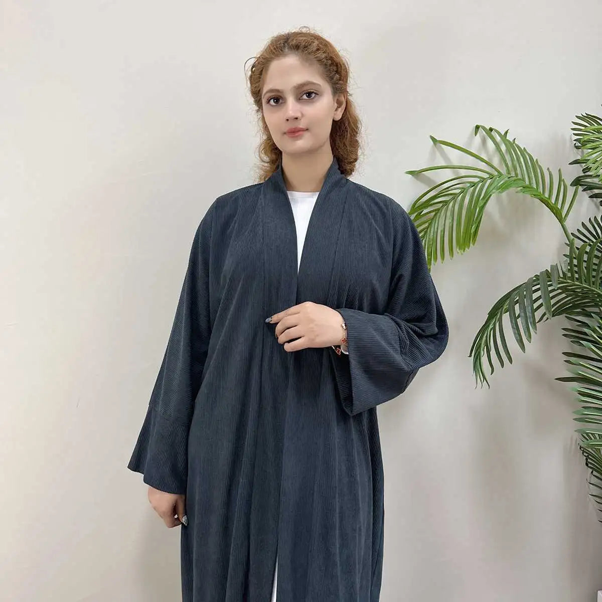 Winter Fall Thick Corduroy Open Abaya Coat