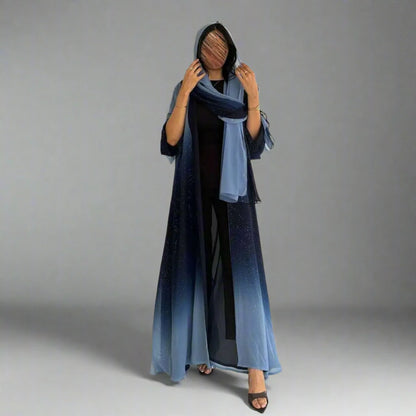 Glitter Chiffon Cardigan Open Abaya Dress