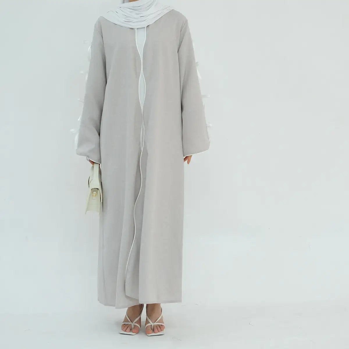 Winter Fall Muslim Women Cotton Cardigan Open Abaya Dress With Pocket