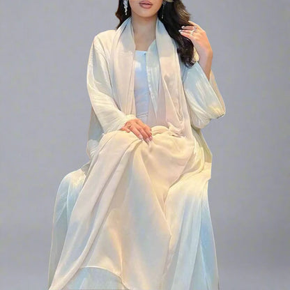 Bright Satin Muslim Women Cardigan Open Abaya Dress