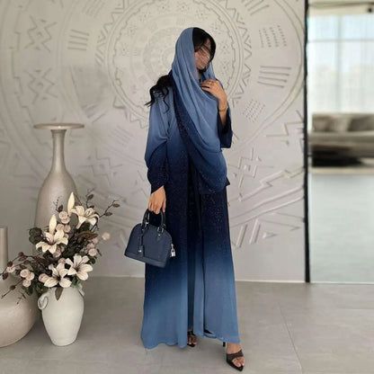 Glitter Chiffon Cardigan Open Abaya Dress