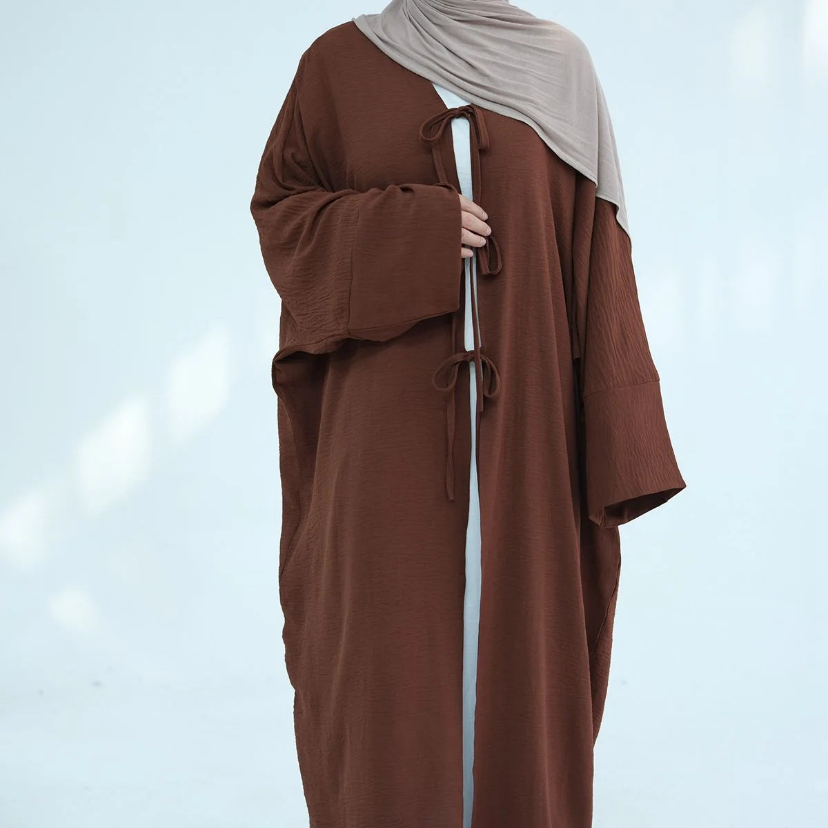 Wrinkle Belted Cardigan Open Abaya Dress