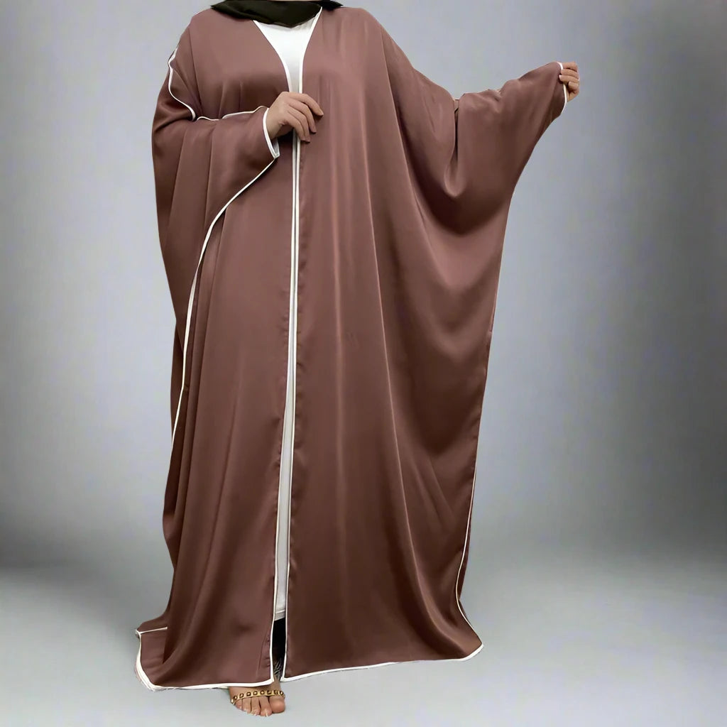 Batwing Sleeve Satin Cardigan Open Farasha Abaya Dress For Muslim Women