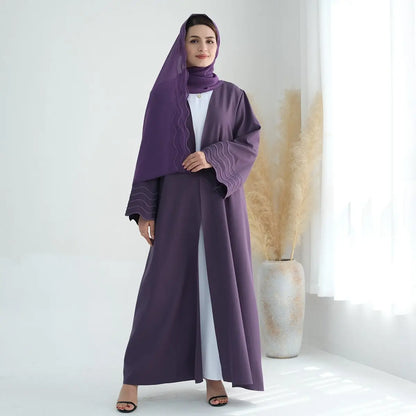 With Hijab Embroidery Sleeve Cardigan Open Abaya Dress