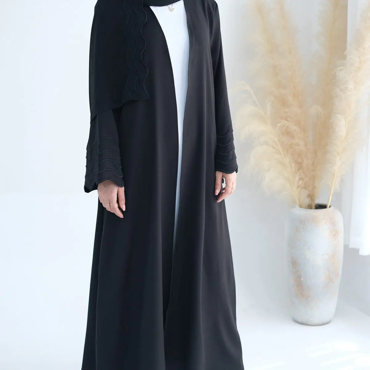 With Hijab Embroidery Sleeve Cardigan Open Abaya Dress