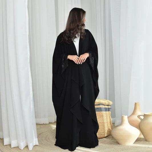 Sequins Cuff Cadigan Open Abaya Dress #24167