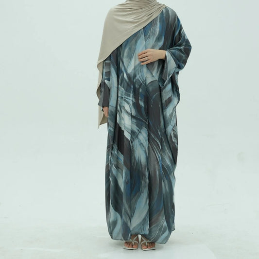 Middle East Arab Printed Cardigan Open Abaya Dress #25984