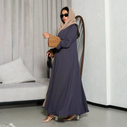 Pleated Velvet Satin Open Abaya Dress #25171