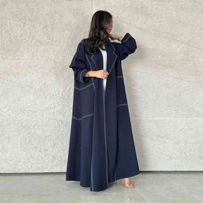 Imitation Denim Cardigan Open Abaya Dress