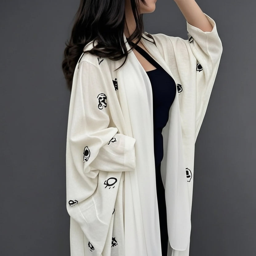 Evil Eye Embroidery Cardigan Open Abaya Dress #25173
