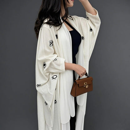 Evil Eye Embroidery Cardigan Open Abaya Dress #25173