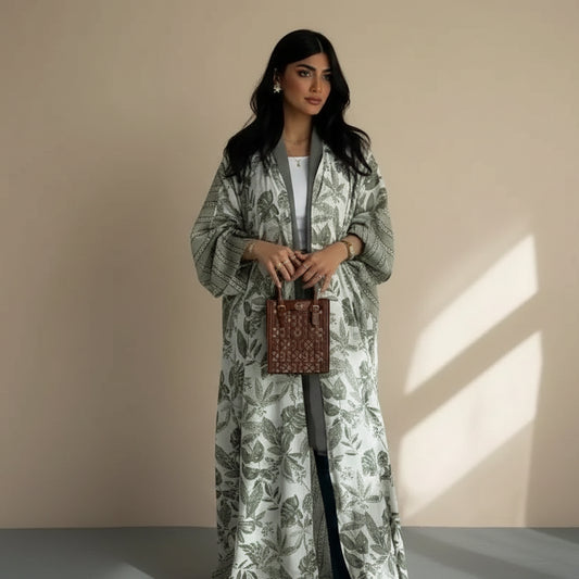 Printed Cardigan Open Abaya Dress #25224