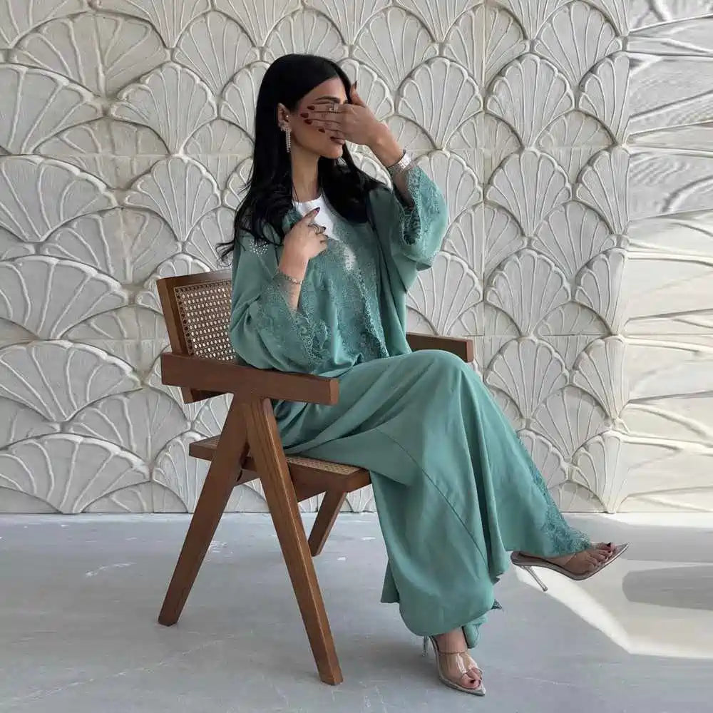 Lace Cardigan Open Abaya Dress #25214