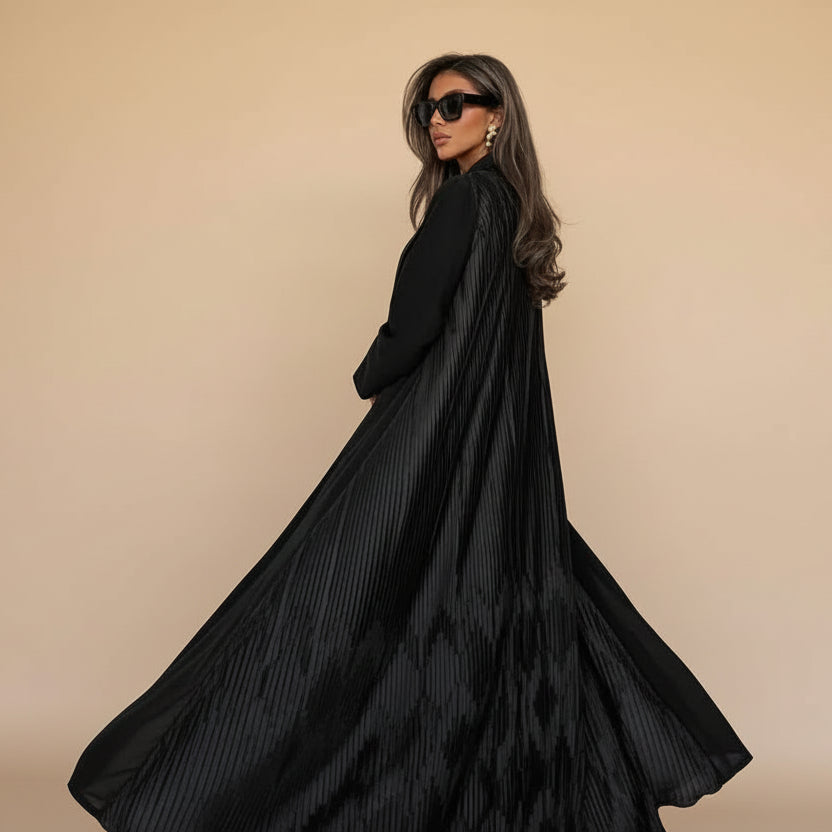 Pleated Cardigan Open Abaya Dress #25205