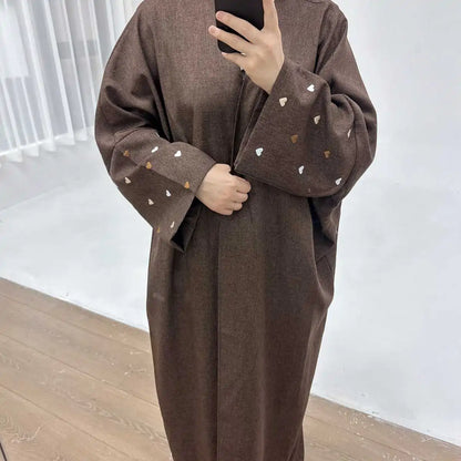 Heart Embroidery Cardigan Open Abaya Dress