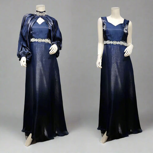 2 Pieces Hotfix Rhinestones Satin Abaya Dress With Inner Sleeveless Slip Dress