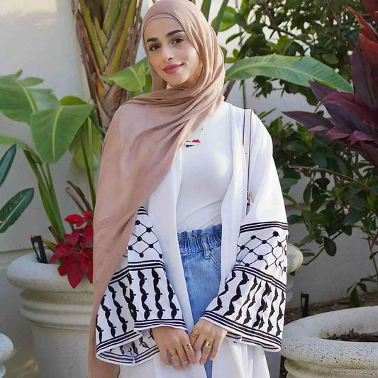Embroidery Sleeve Muslim Women Open Abaya Dress