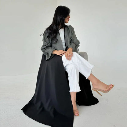 Belted Cuff Cardigan Open Abaya Dress