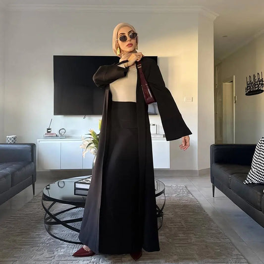Muslim Women 2 Pieces Set Open Abaya Dress With Skirt #251072