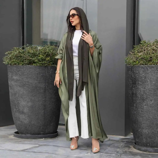 Modest Fashion Batwing Sleeve Farasha Cardigan Open Abaya Dress