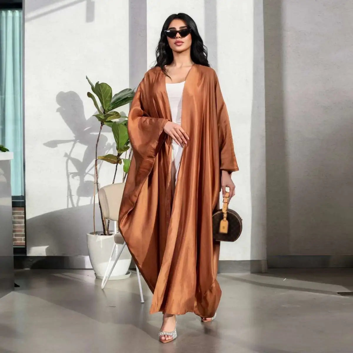 Modest Fashion Satin Cardigan Open Abaya Dress