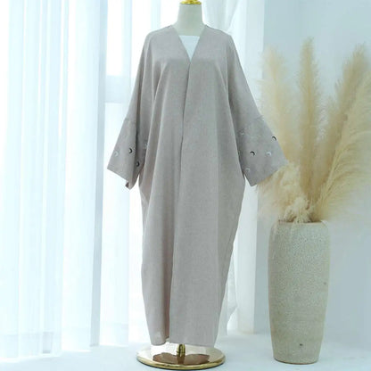 Moon Embroidery Cardigan Open Abaya Dress