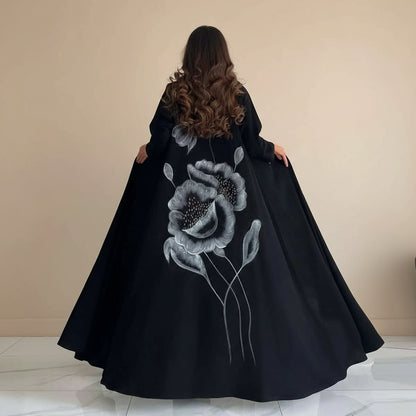 Muslim Women Printed Beads Cardigan Open Abaya Dress #25240