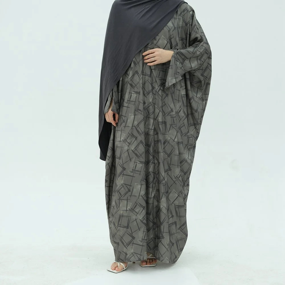 Middle East Dubai Printed Cardigan Open Abaya Dress #25983