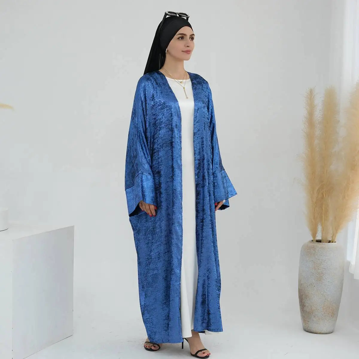 Bronzing Fabric Muslim Women Cardigan Open Abaya Dress