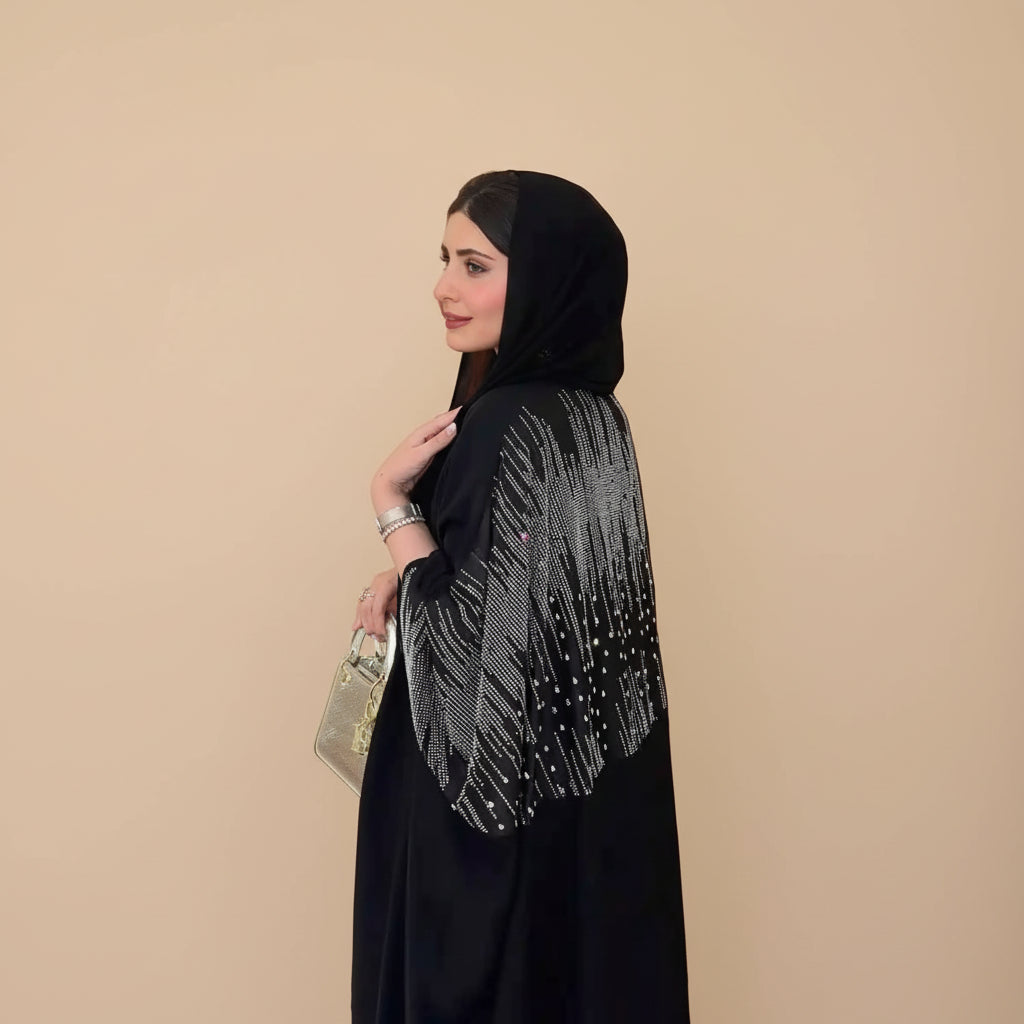 Muslim Women Hotfix Rhinestone Cardigan Open Abaya Dress #25212