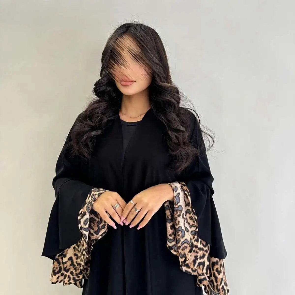 Leopard Print Cuff Cardigan Open Abaya Dress